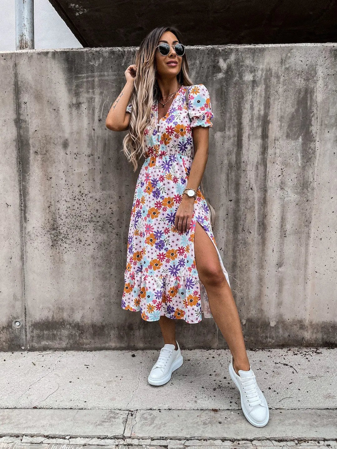 Dames Lange Jurk Met Bloemenprint 2