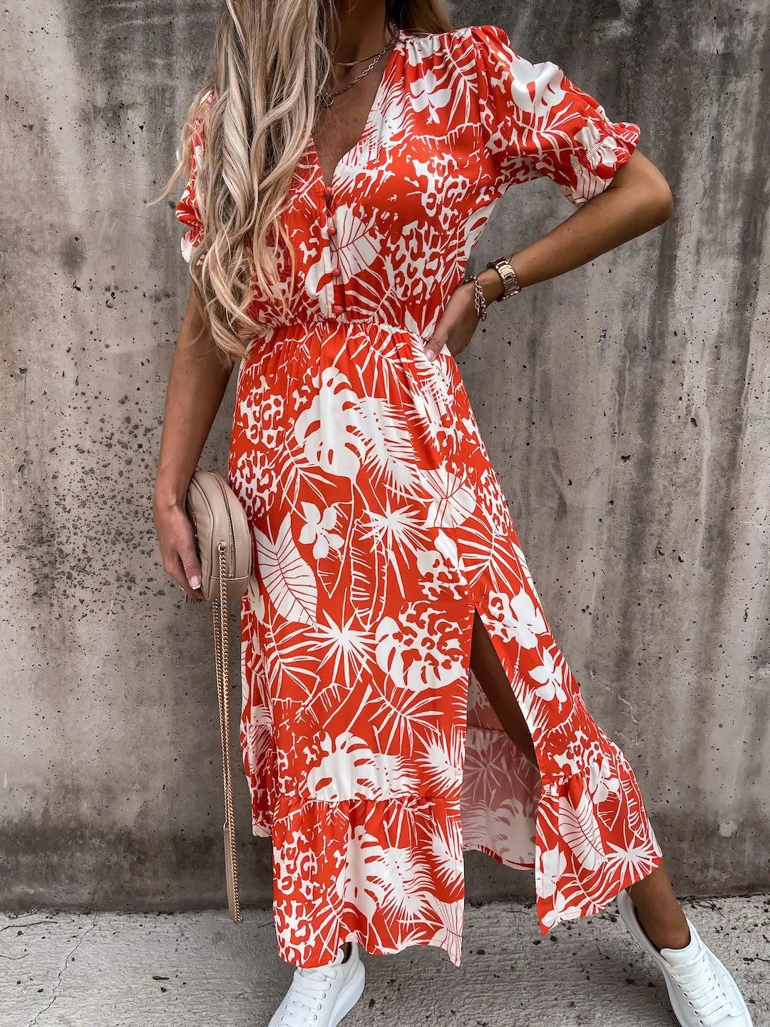Dames Lange Jurk Met Bloemenprint 6