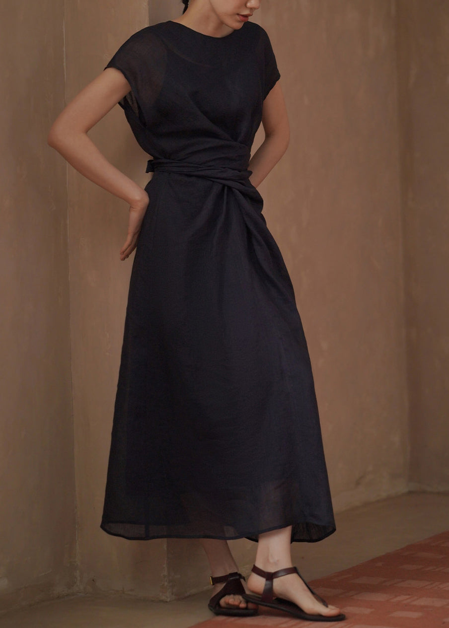 Dames Lange Jurk O-hals Met Taille Stropdas Casual Zomer 2