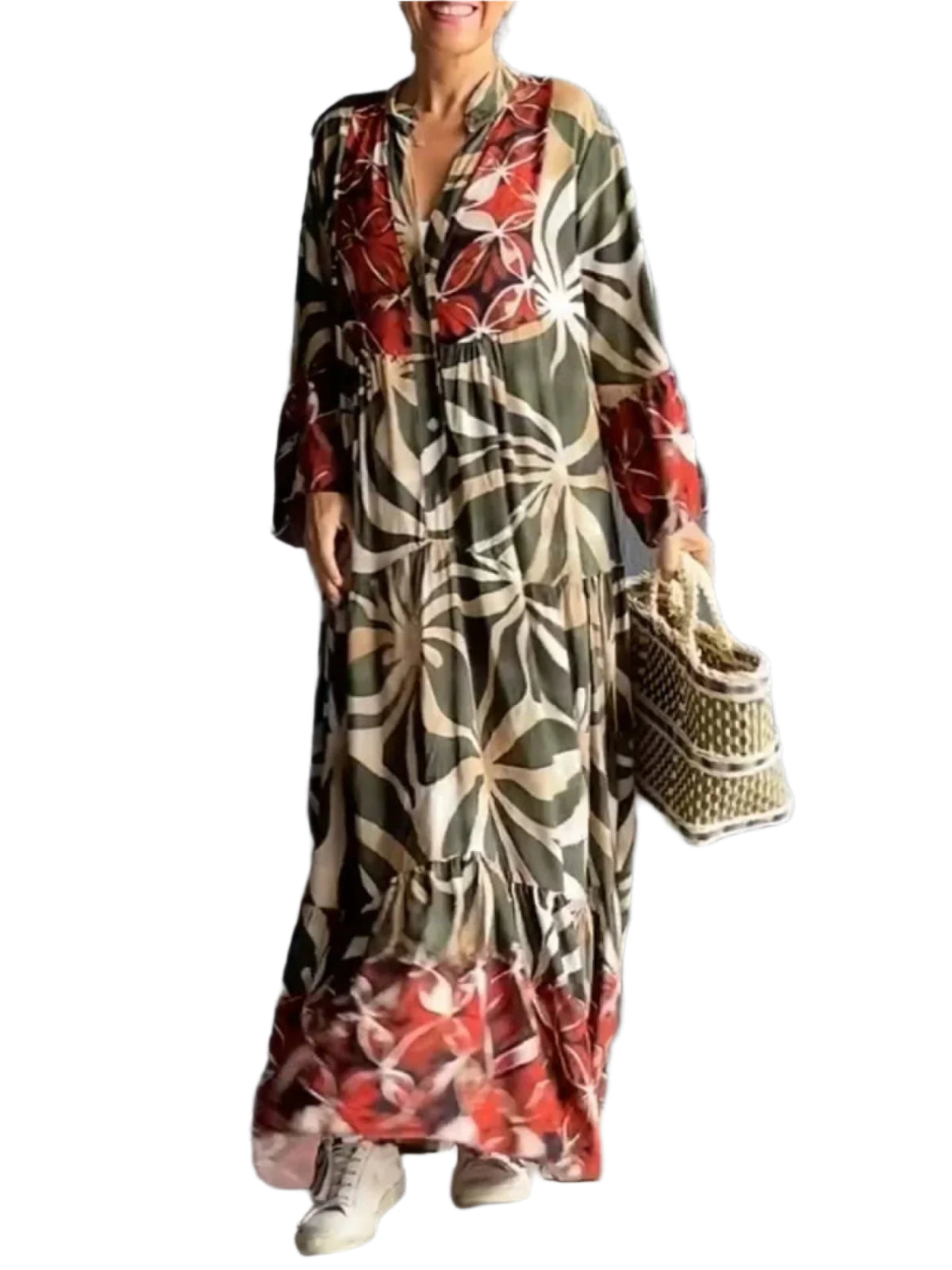 Dames Lange Jurk Relaxed Pasvorm Trendy Print Hoogwaardige Stof 0