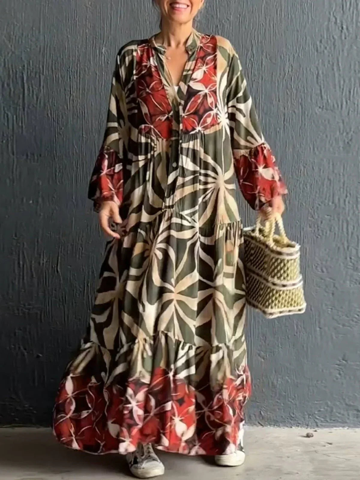 Dames Lange Jurk Relaxed Pasvorm Trendy Print Hoogwaardige Stof 1