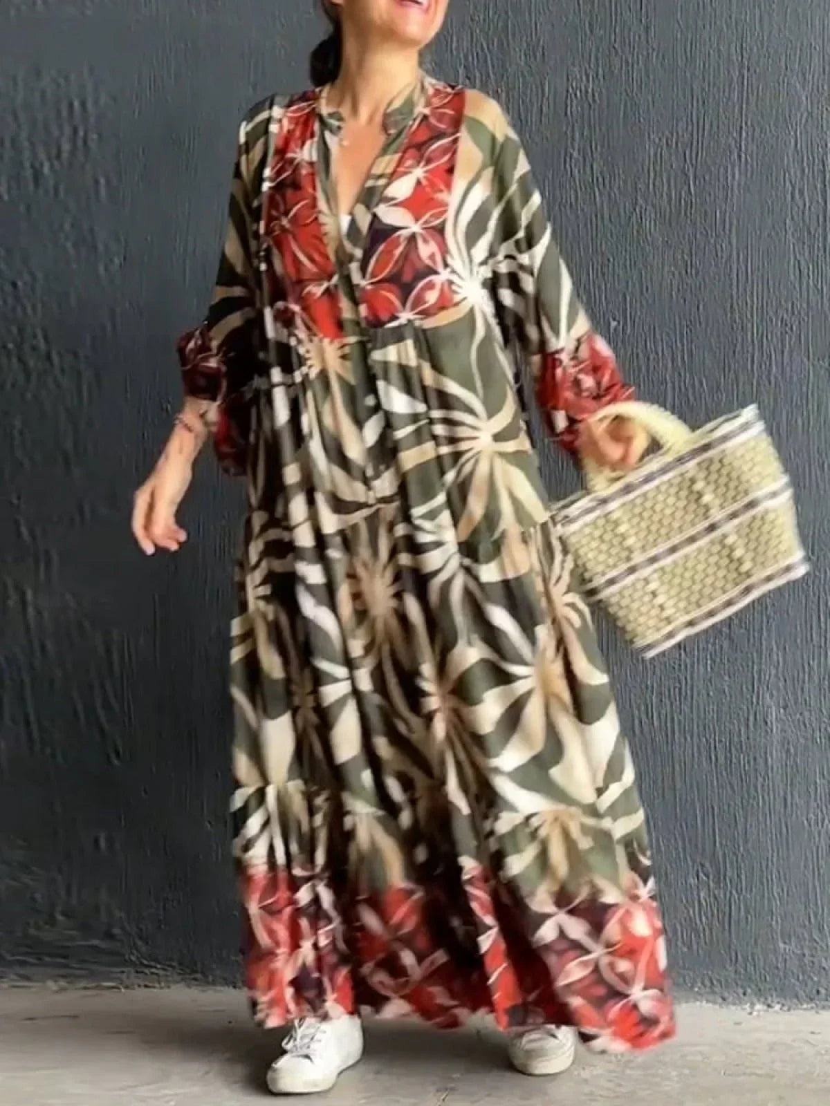 Dames Lange Jurk Relaxed Pasvorm Trendy Print Hoogwaardige Stof 2