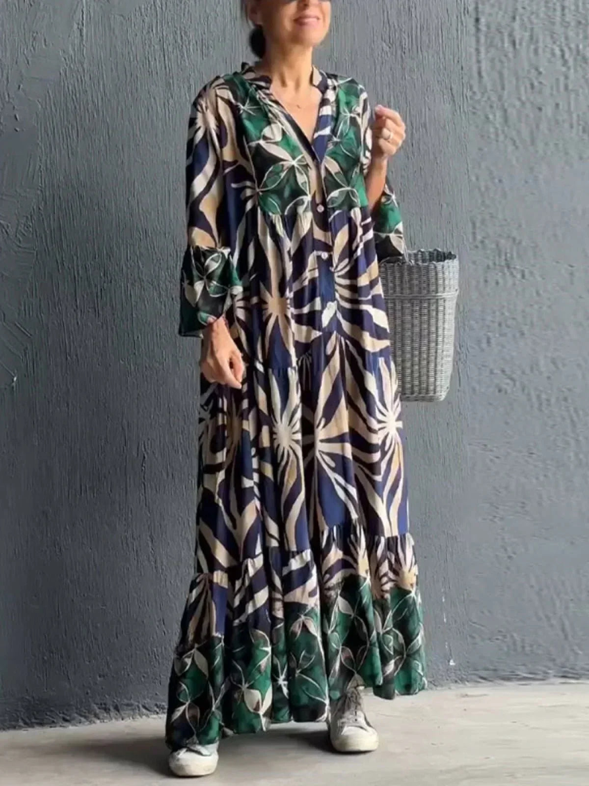 Dames Lange Jurk Relaxed Pasvorm Trendy Print Hoogwaardige Stof 4