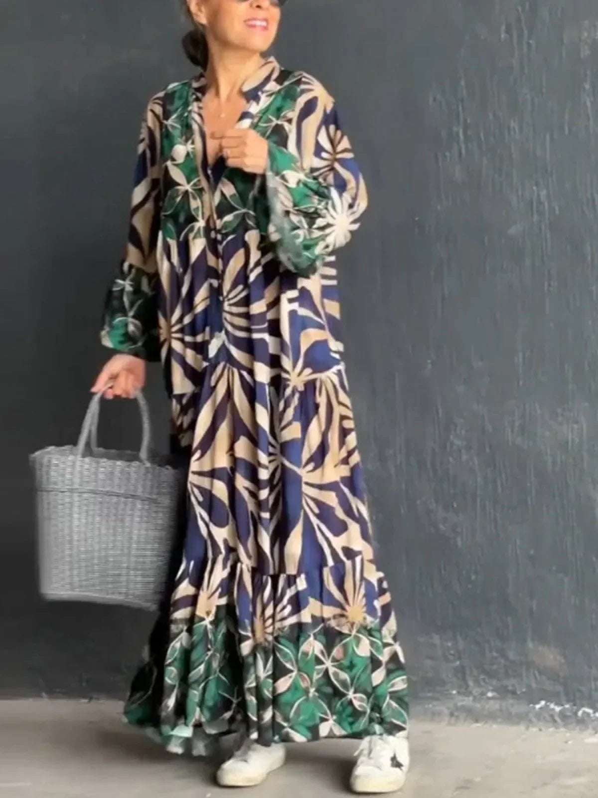 Dames Lange Jurk Relaxed Pasvorm Trendy Print Hoogwaardige Stof 5