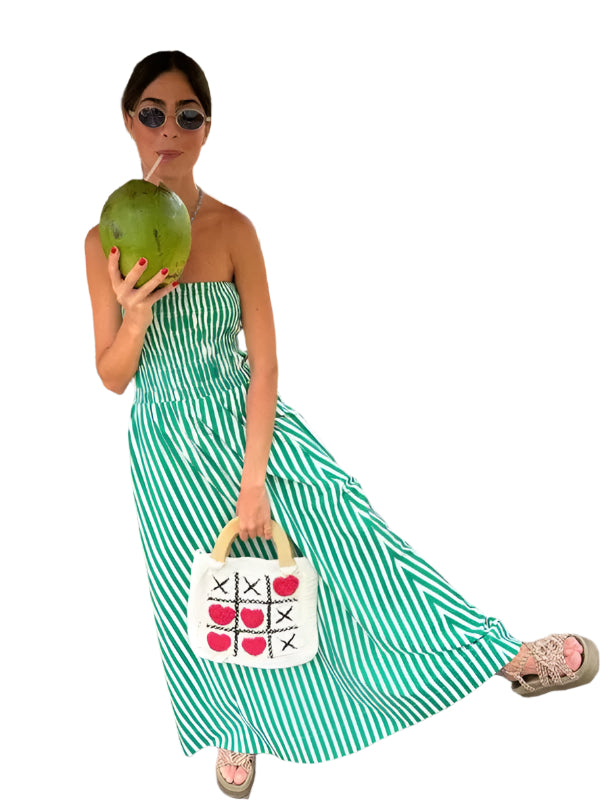 Dames Lange Jurk Tube Top Gestreept Polyester Zomer Maxi Jurk 0