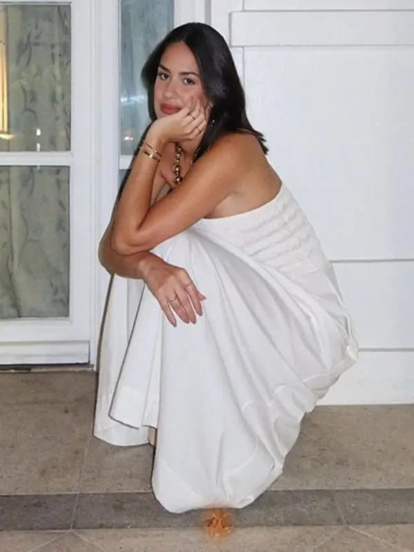 Dames Lange Jurk Tube Top Gestreept Polyester Zomer Maxi Jurk 6