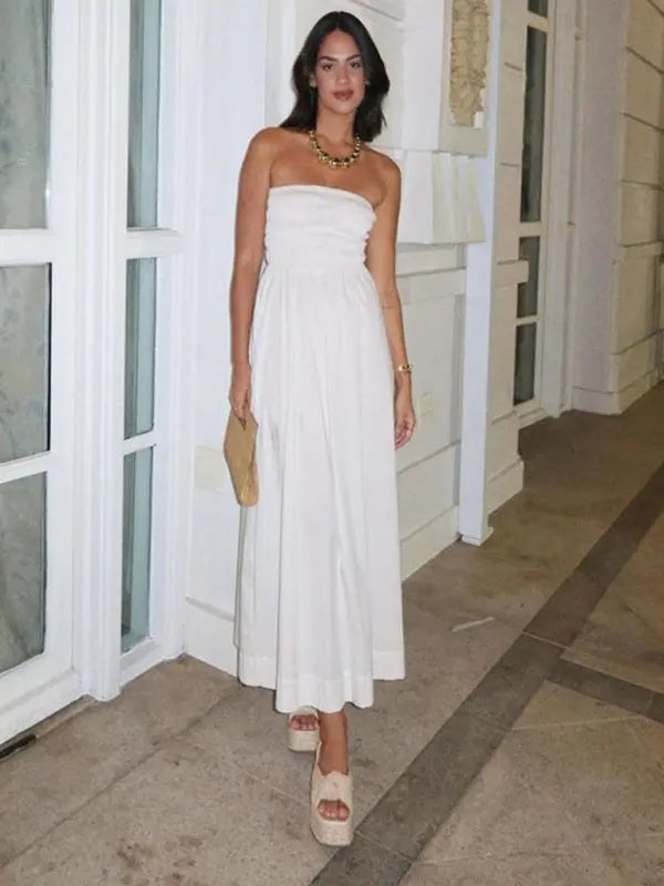 Dames Lange Jurk Tube Top Gestreept Polyester Zomer Maxi Jurk 7