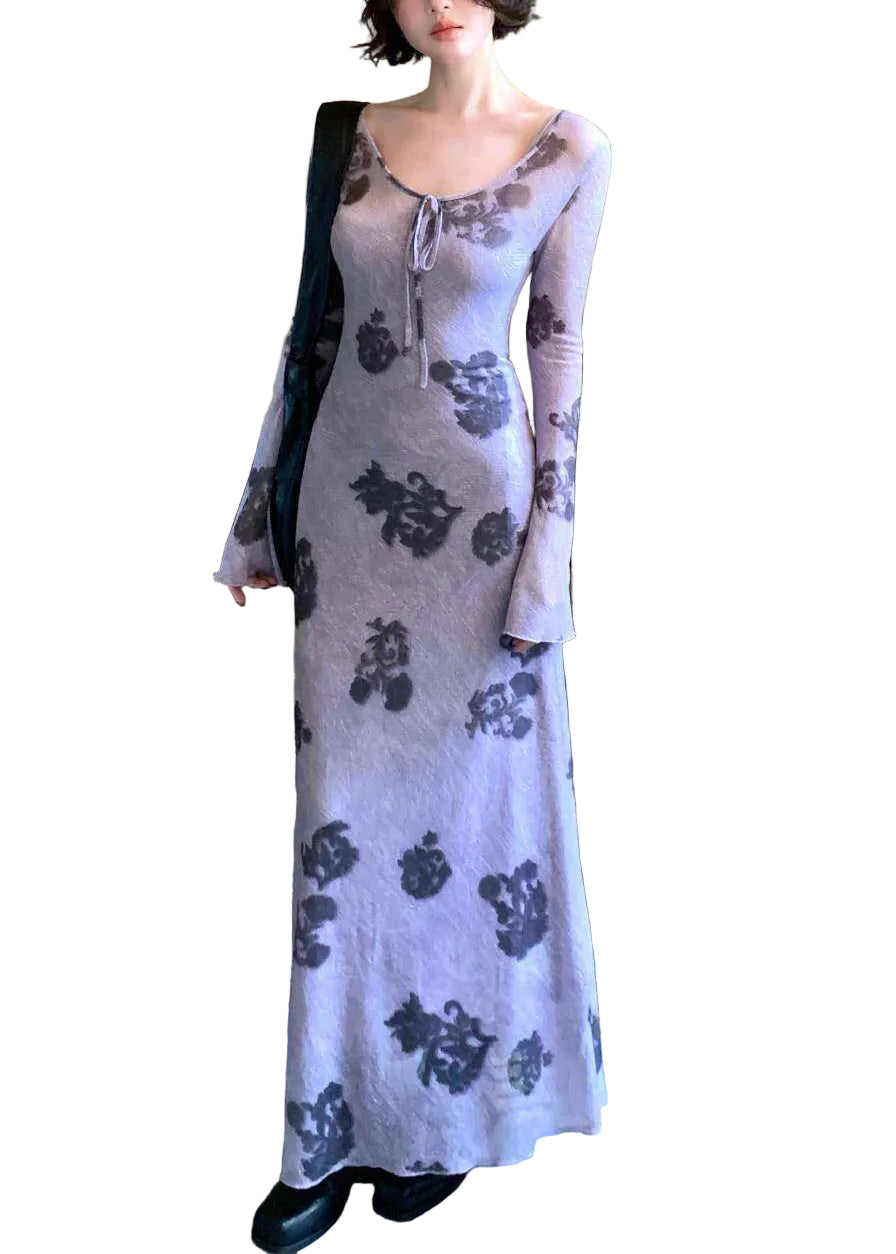 Dames Lange Jurk Tweedelige Set O-hals Print Tule 0