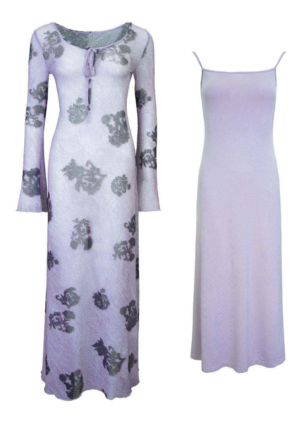 Dames Lange Jurk Tweedelige Set O-hals Print Tule 4