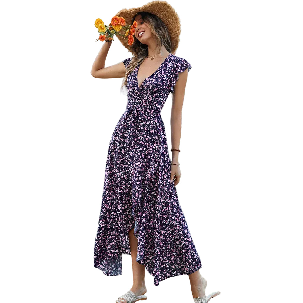 Dames Lange Jurk V-hals Bohemian Stijl 2