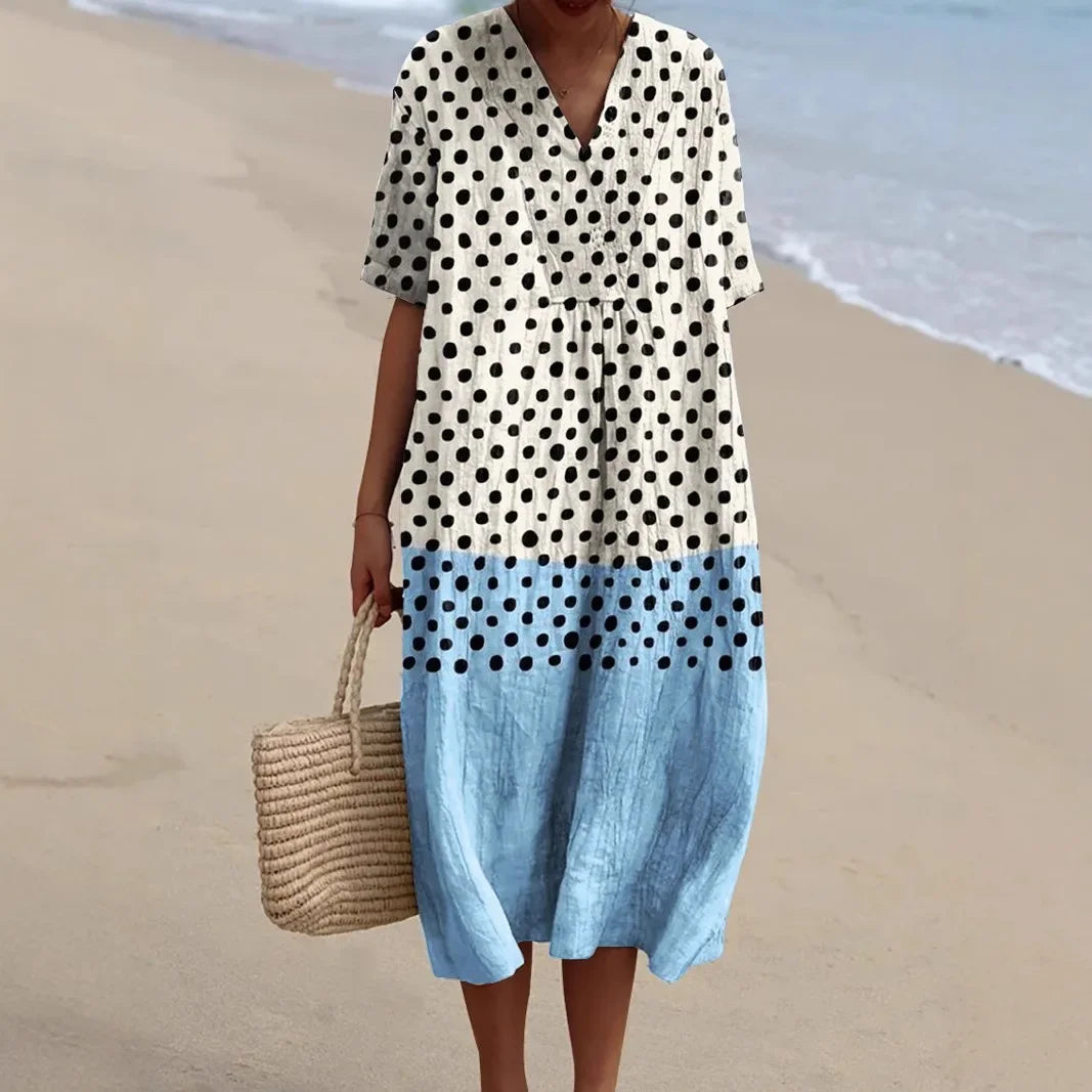 Dames Lange Jurk V-hals Korte Mouwen Gestreept Kleurblok Polyester 3