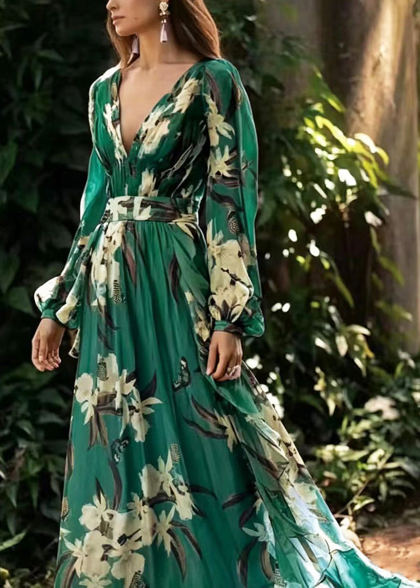 Dames Lange Jurk V-hals Met Grote Zoom Print Zomerstijl 3