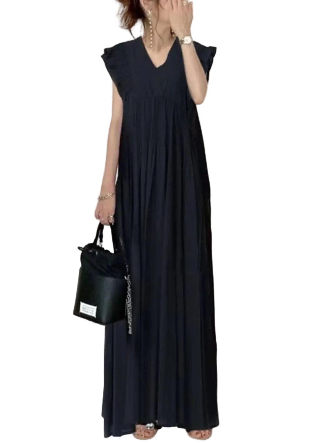 Dames Lange Jurk V-hals Patchwork Geruit Zomerstijl 1