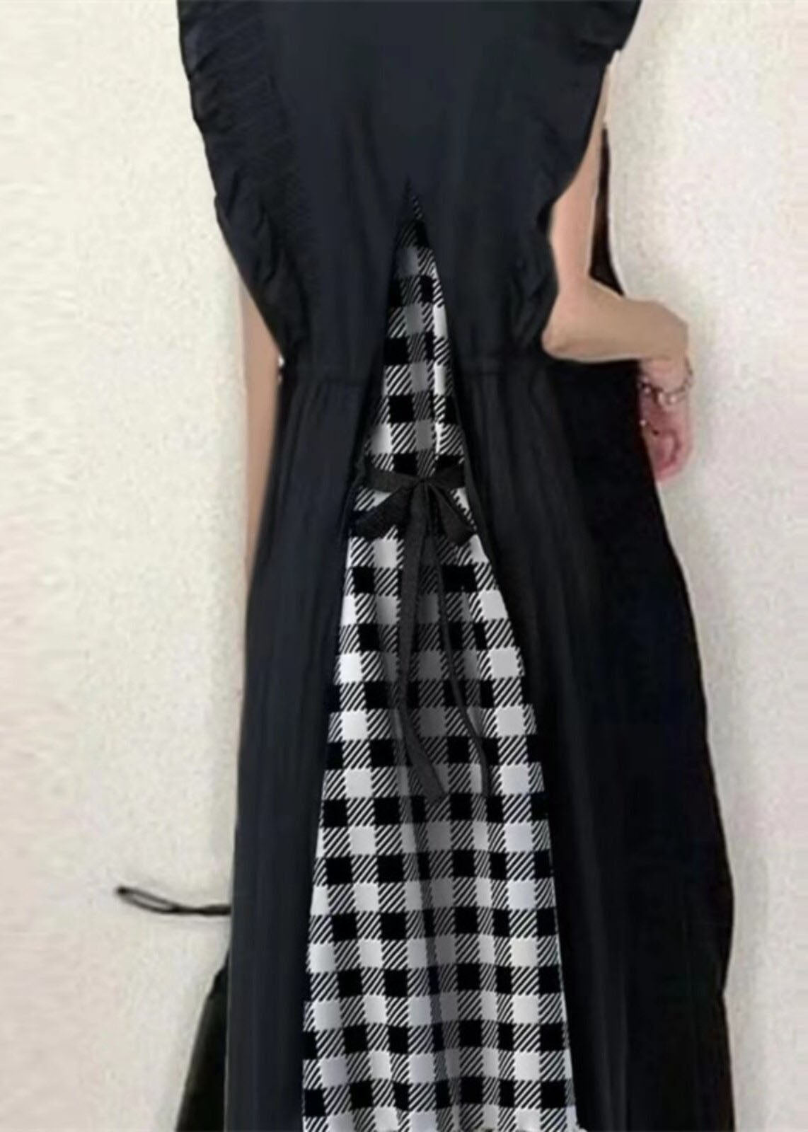 Dames Lange Jurk V-hals Patchwork Geruit Zomerstijl 3