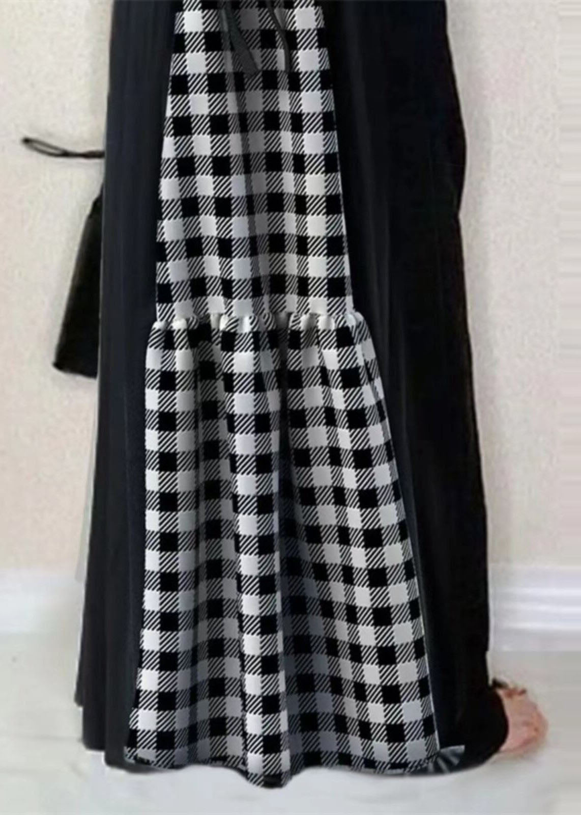 Dames Lange Jurk V-hals Patchwork Geruit Zomerstijl 4