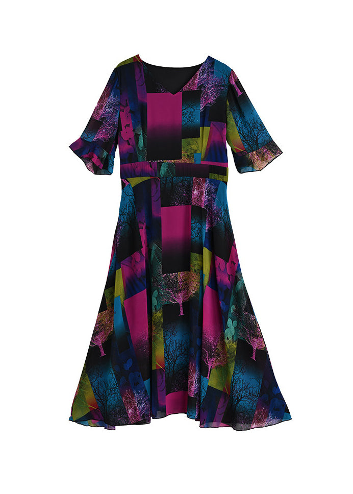 Dames Lange Jurk V-hals Patchwork Print 4