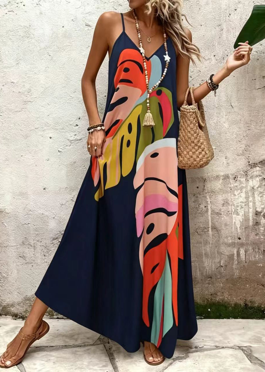Dames Lange Jurk V-hals Spaghetti Bandjes Zomerstijl 1