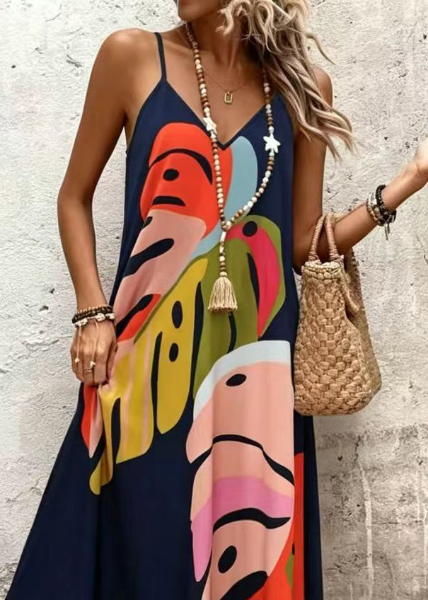 Dames Lange Jurk V-hals Spaghetti Bandjes Zomerstijl 4