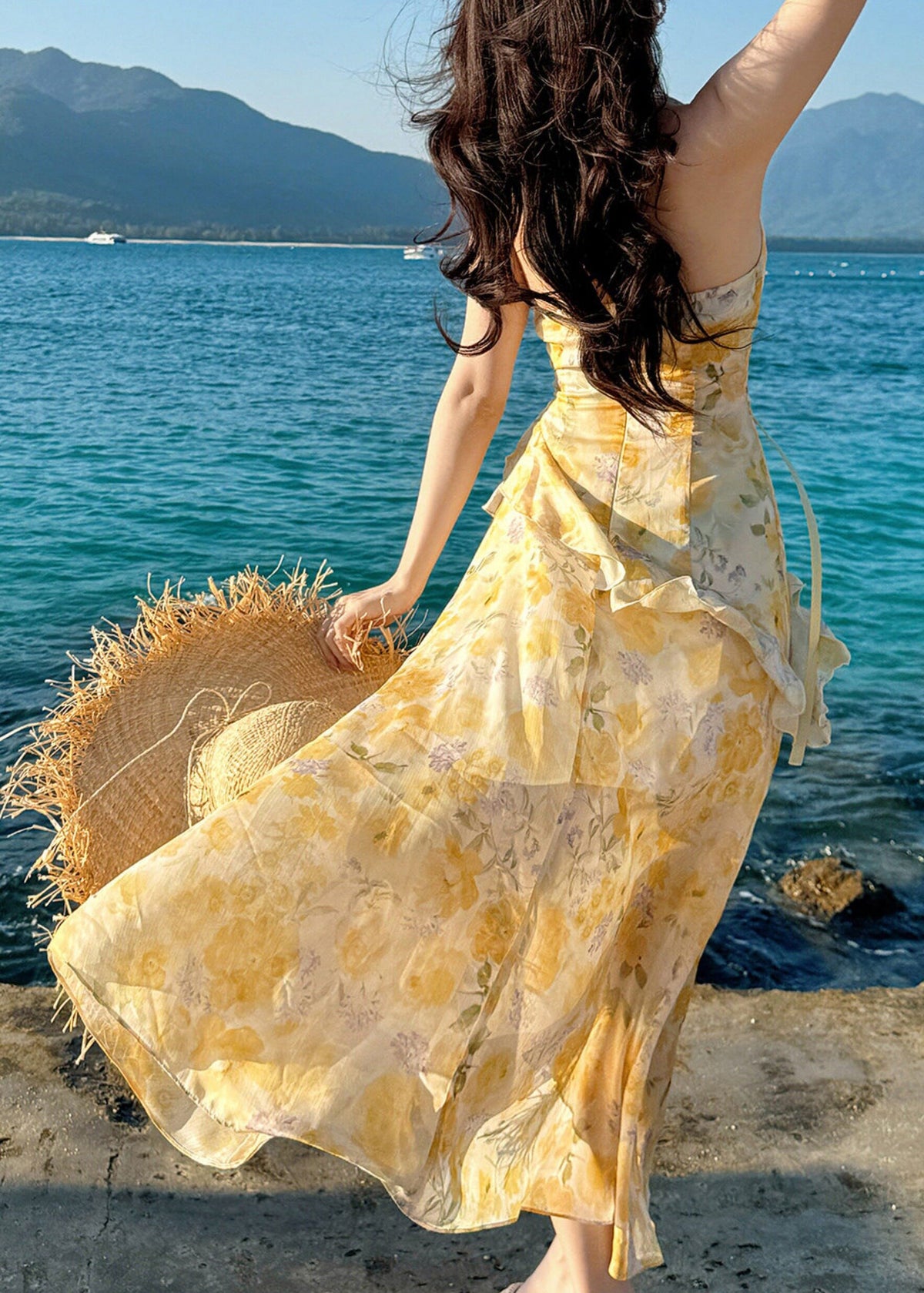 Dames Lange Jurk met Ruches en Strikceintuur 4
