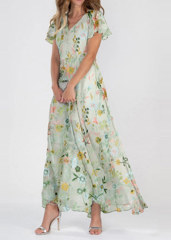 Dames Lange Jurk met V-hals en Zomerprint 2