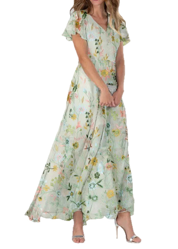 Dames Lange Jurk met V-hals en Zomerprint 4