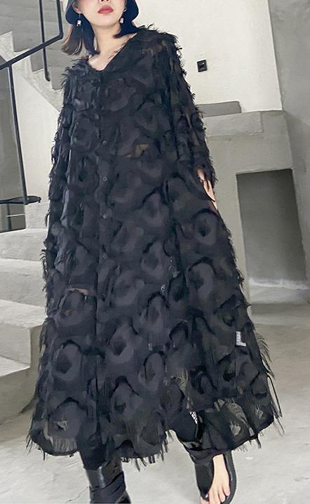 Dames Lange Jurk met Veer en V-hals - Ademend Chiffon voor Zomer 1