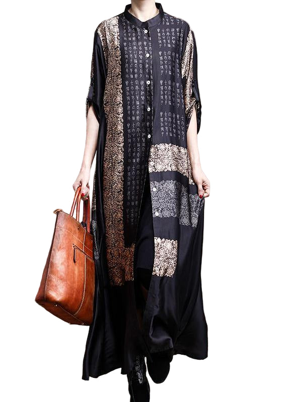 Dames Lange Kaftan Zwart Met Print 0