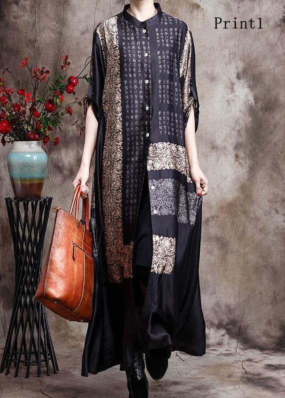 Dames Lange Kaftan Zwart Met Print 1