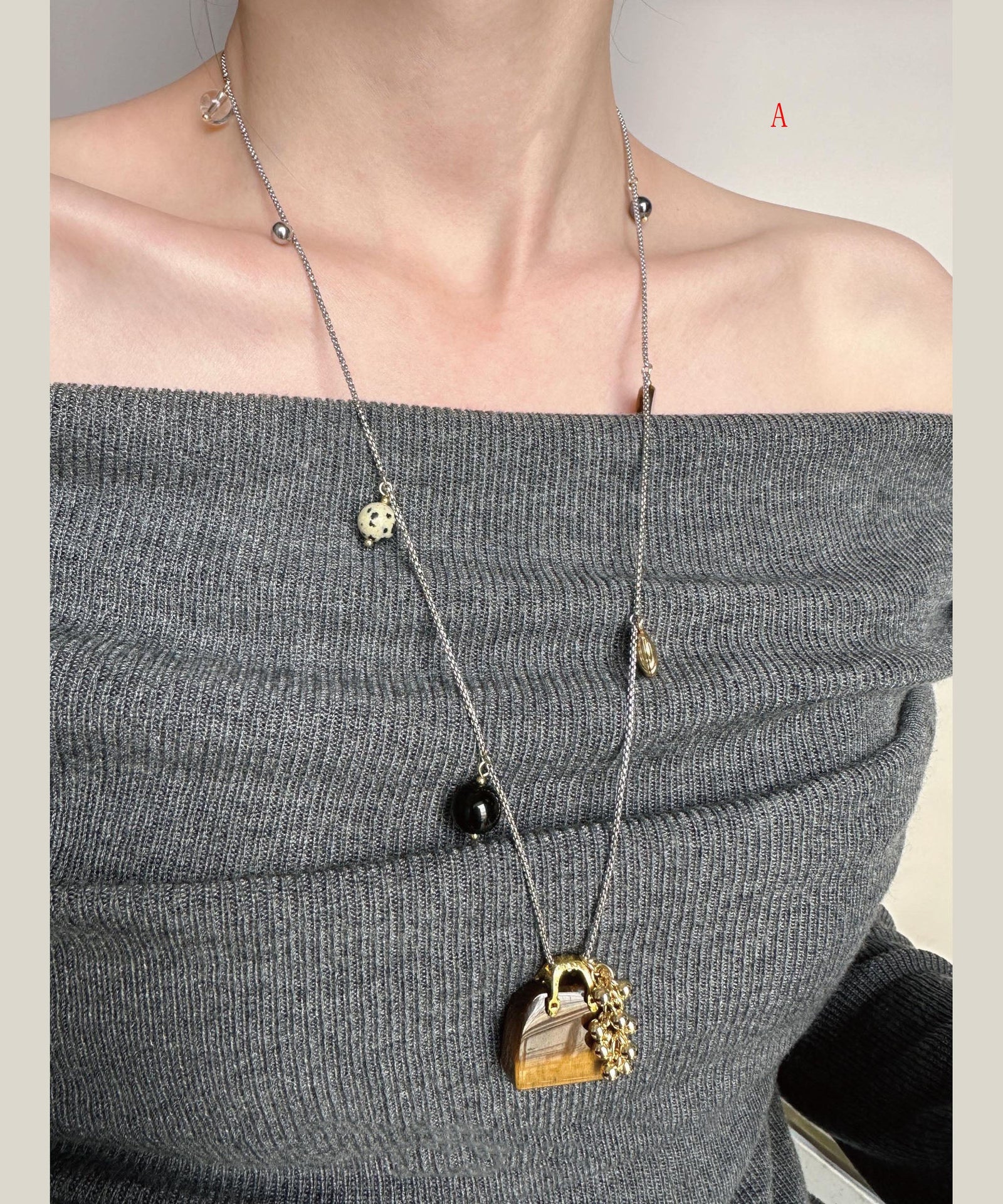 Dames Lange Ketting Met Glazen Steen Hanger 4