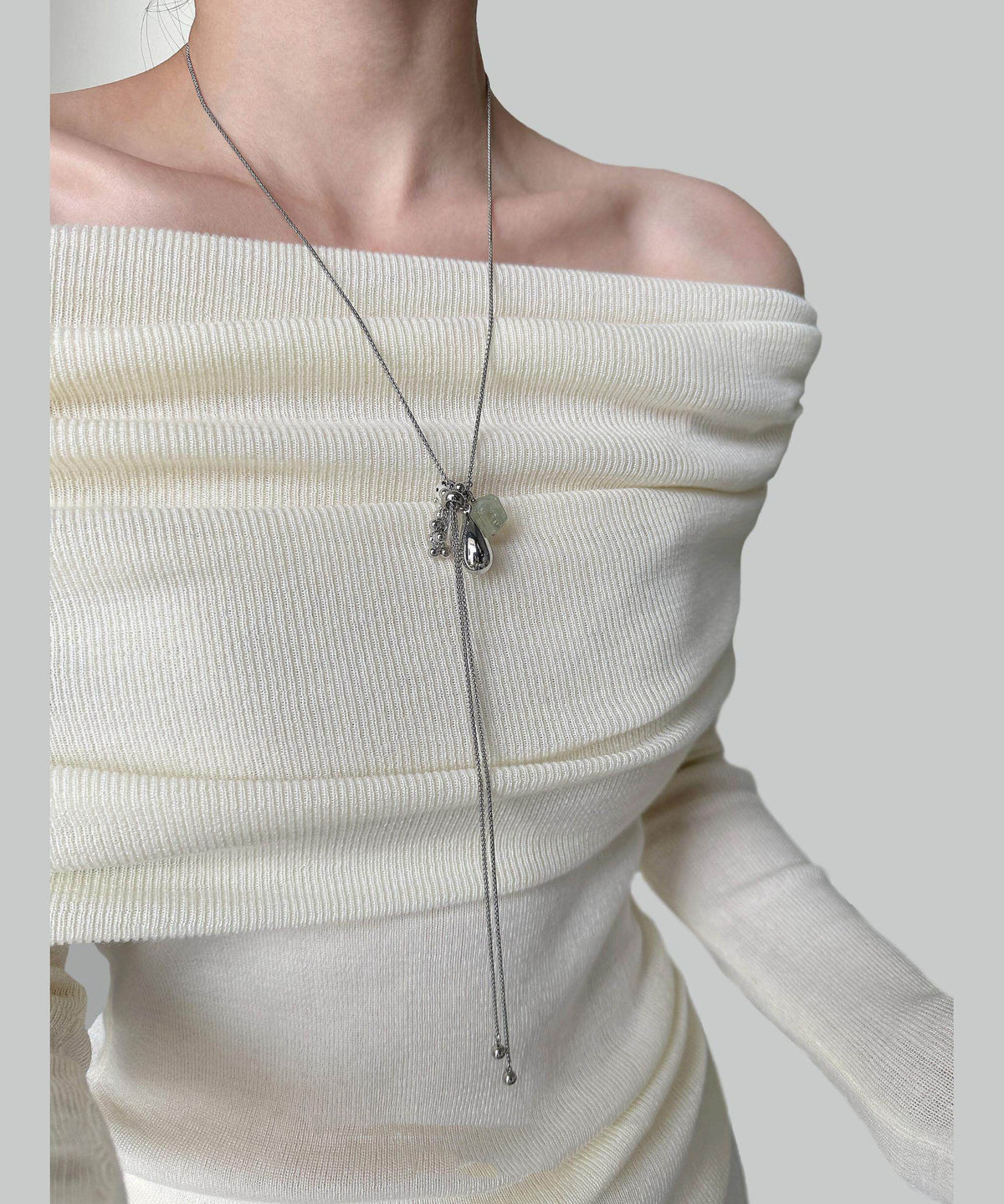 Dames Lange Ketting Met Kristallen Hanger Titanium Stijl 0