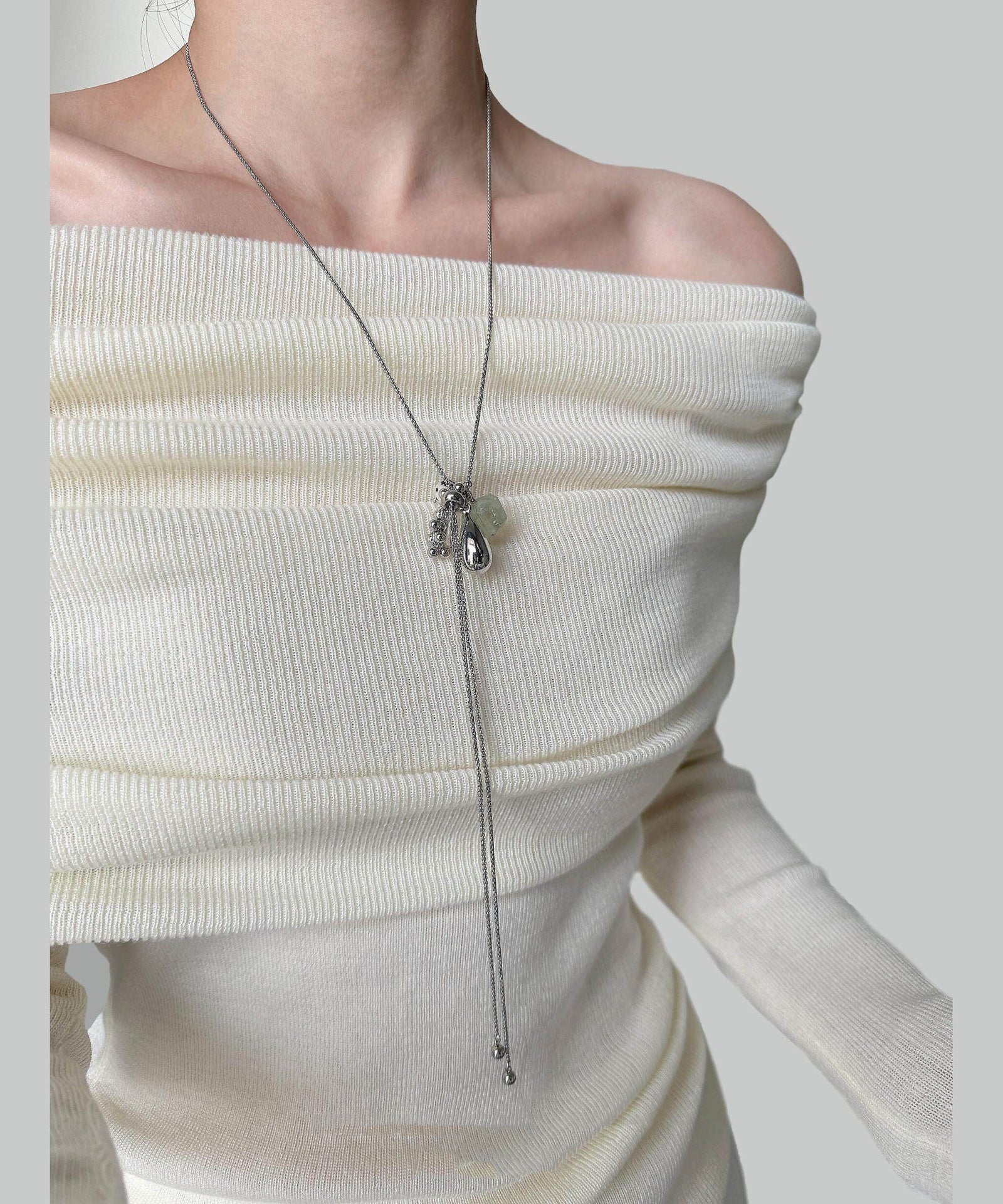 Dames Lange Ketting Met Kristallen Hanger Titanium Stijl 0