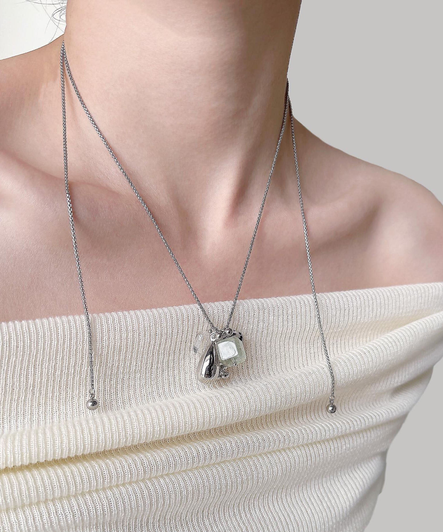 Dames Lange Ketting Met Kristallen Hanger Titanium Stijl 2