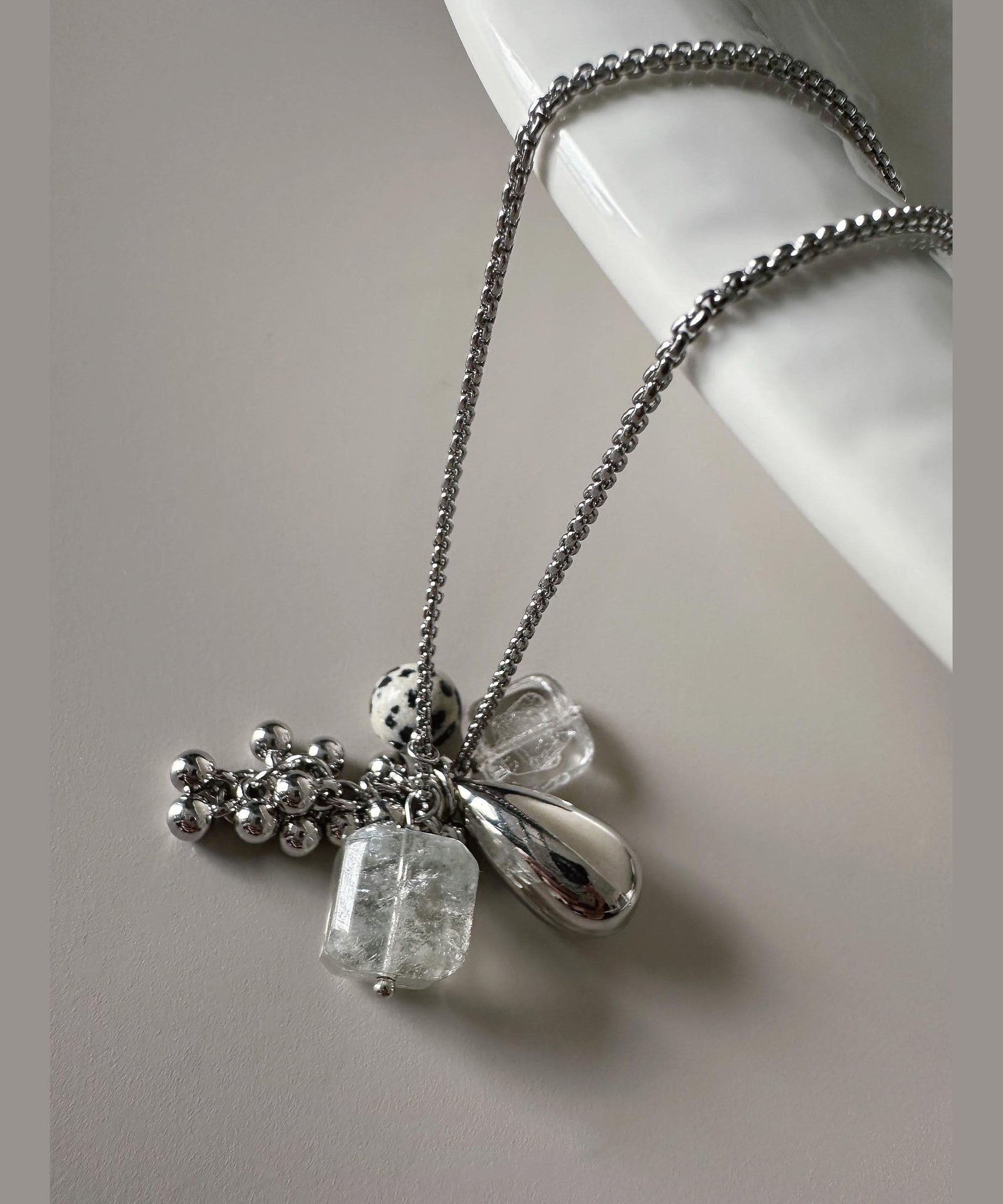 Dames Lange Ketting Met Kristallen Hanger Titanium Stijl 3