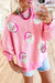 Dames Lange Mouw Top met Santa Claus Print en Roze Strepen 3