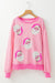 Dames Lange Mouw Top met Santa Claus Print en Roze Strepen 4