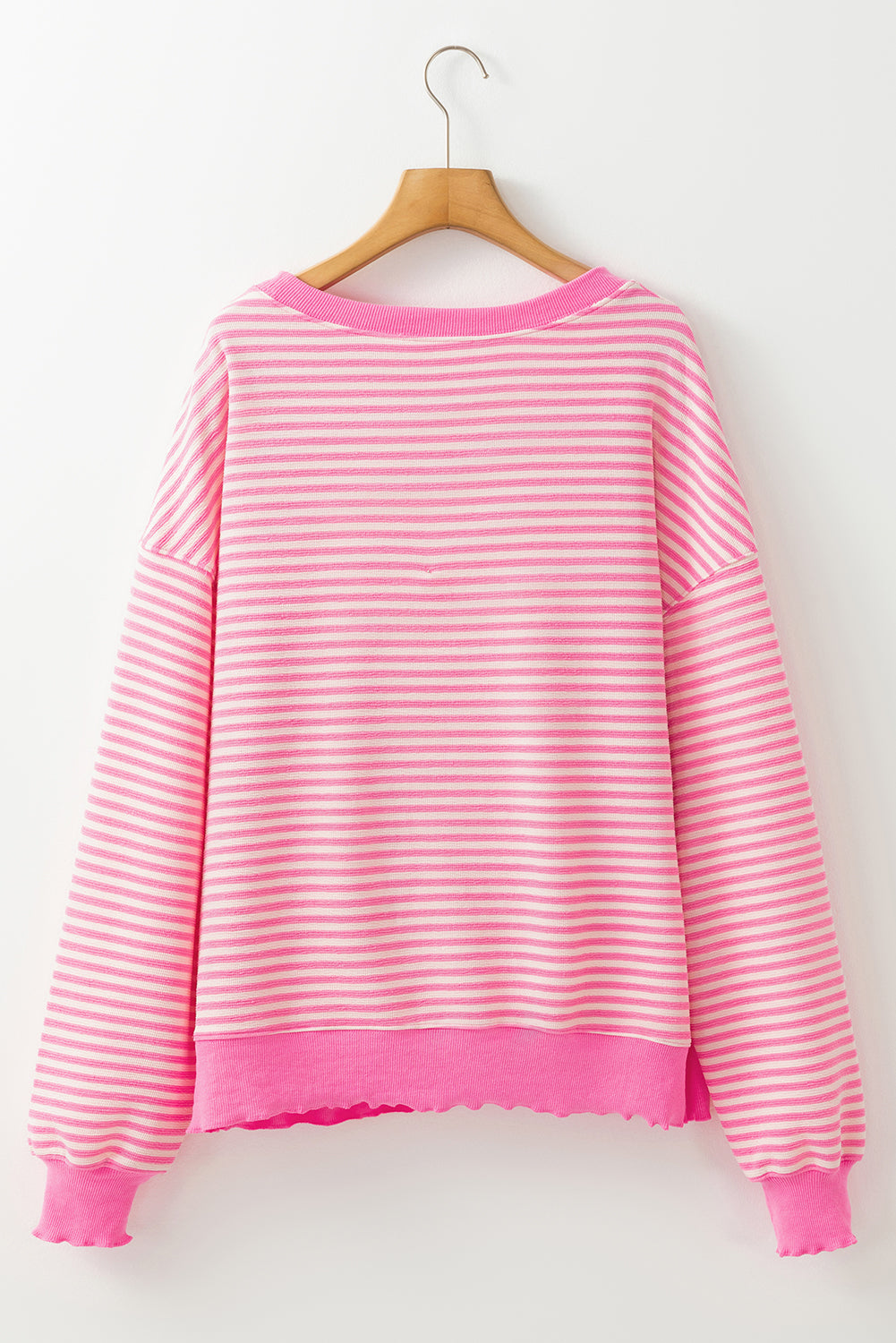 Dames Lange Mouw Top met Santa Claus Print en Roze Strepen 5