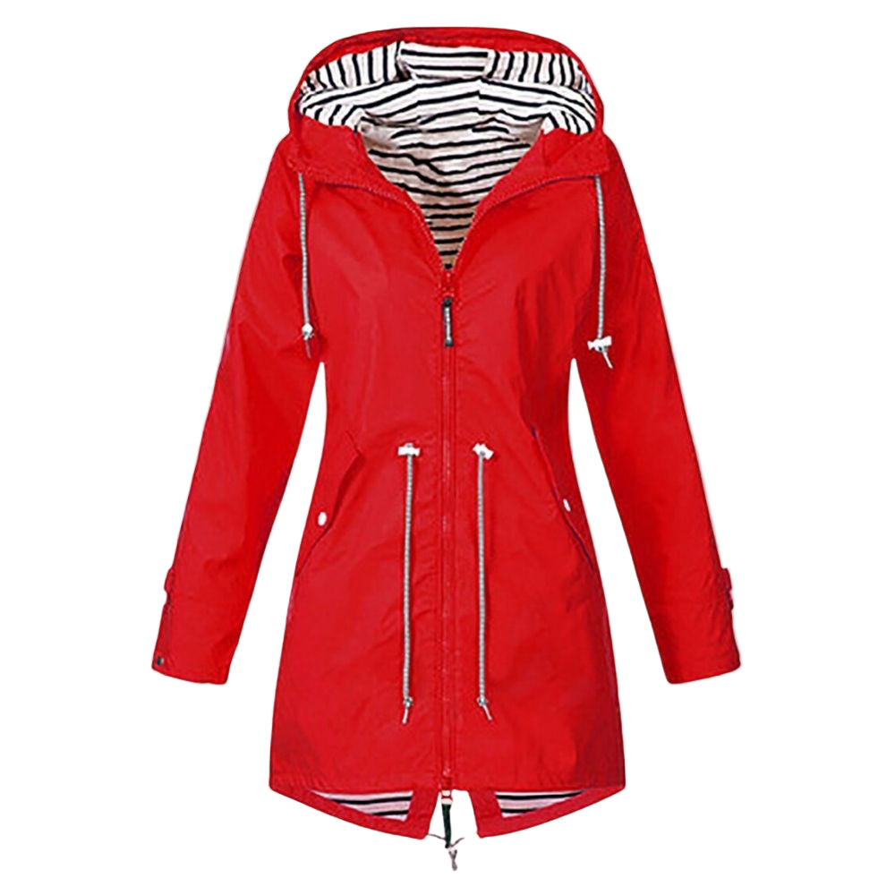 Dames Lange Regenjacke met Verstelbare Kapuze 0