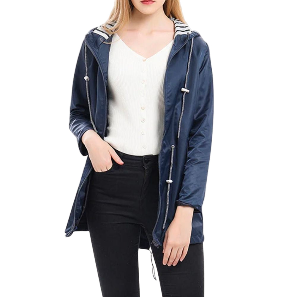 Dames Lange Regenjacke met Verstelbare Kapuze 2