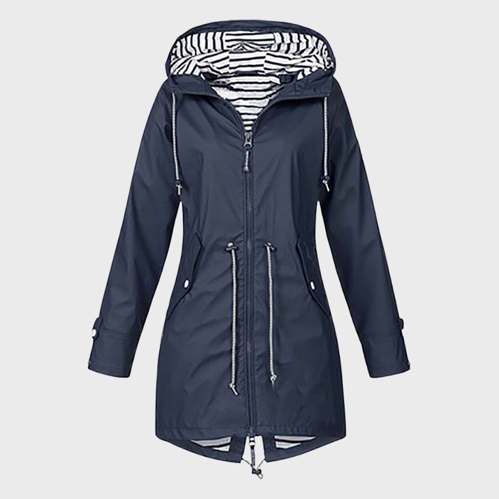 Dames Lange Regenjacke met Verstelbare Kapuze 5