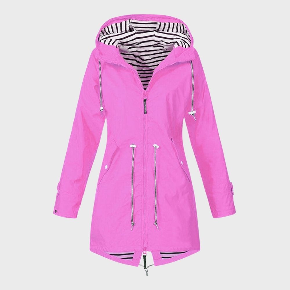 Dames Lange Regenjacke met Verstelbare Kapuze 6