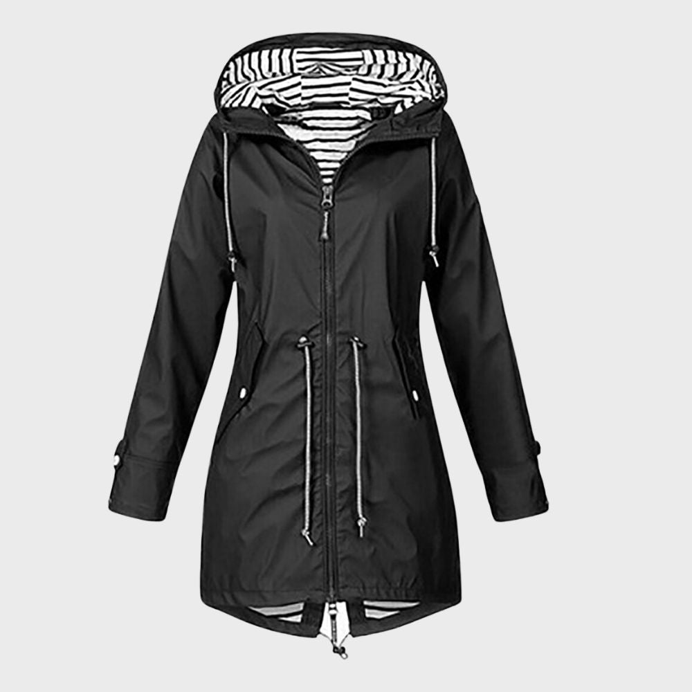 Dames Lange Regenjacke met Verstelbare Kapuze 8