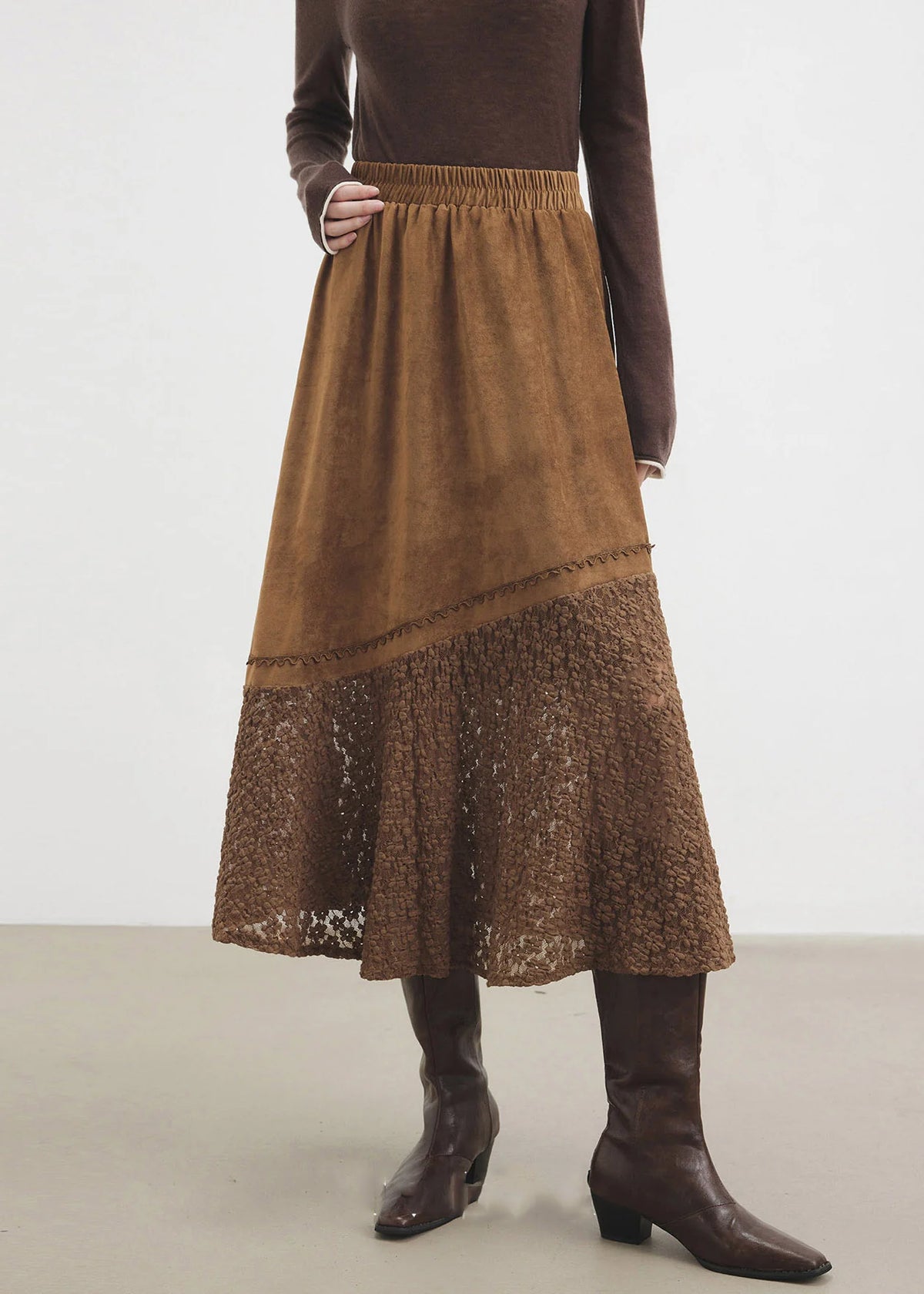 Dames Lange Rok A-lijn Patchwork Stijl voor Herfst 1