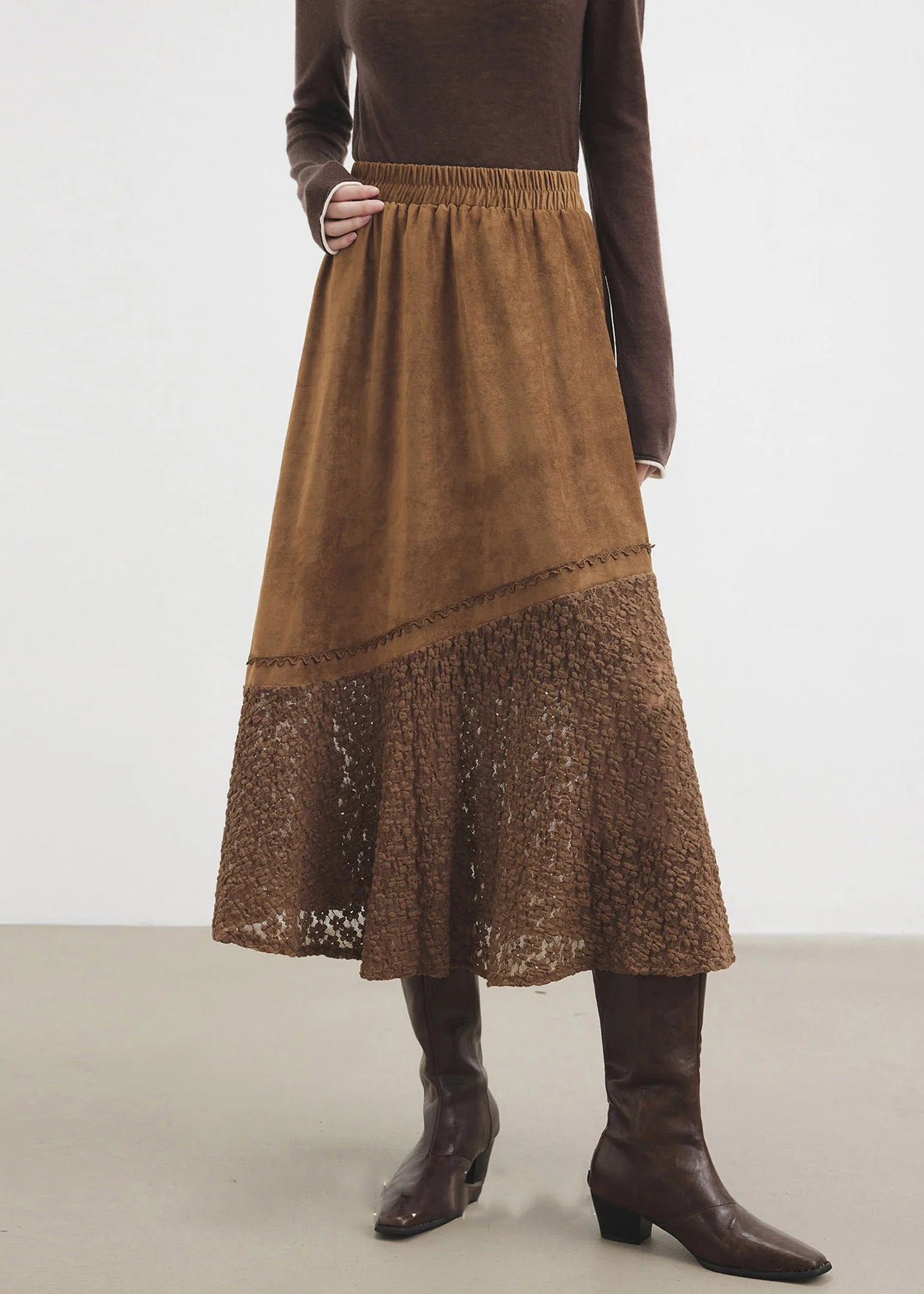 Dames Lange Rok A-lijn Patchwork Stijl voor Herfst 1
