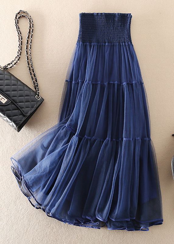 Dames Lange Rok Plooi Tulle Franse Blauwe Kleur 0