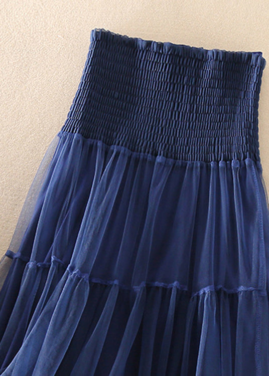 Dames Lange Rok Plooi Tulle Franse Blauwe Kleur 1