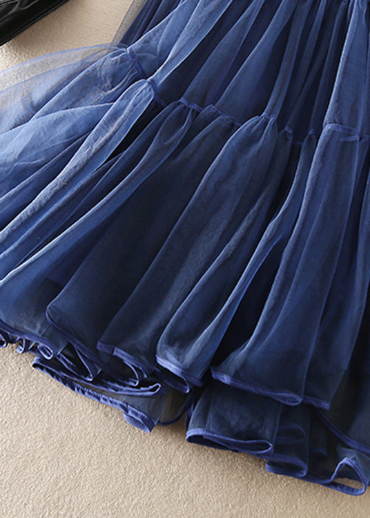 Dames Lange Rok Plooi Tulle Franse Blauwe Kleur 2