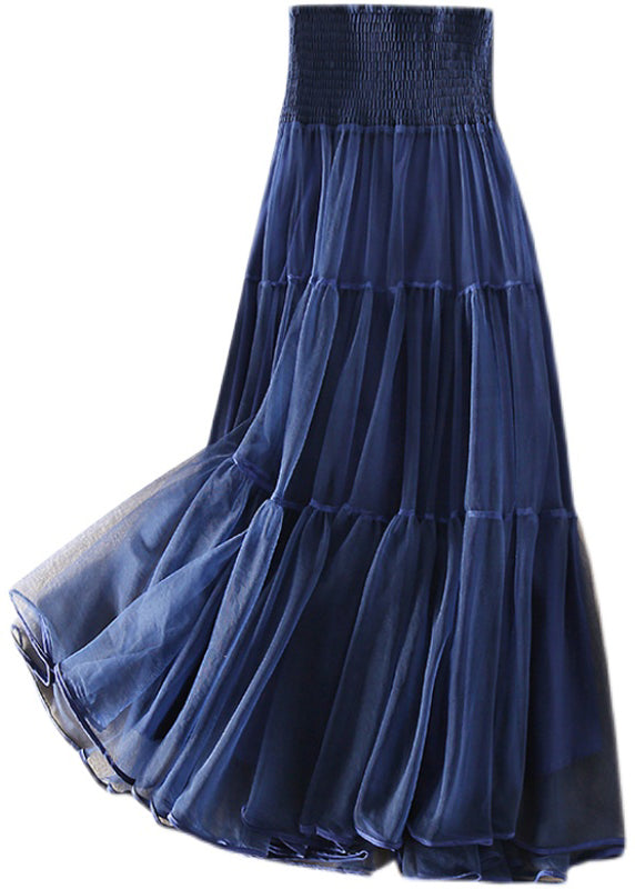 Dames Lange Rok Plooi Tulle Franse Blauwe Kleur 4