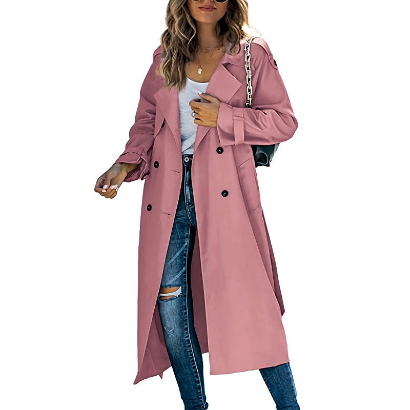 Dames Lange Trenchcoat Met Dubbele Rij Knopen - Tijdloze Stijl voor Elke Gelegenheid 4