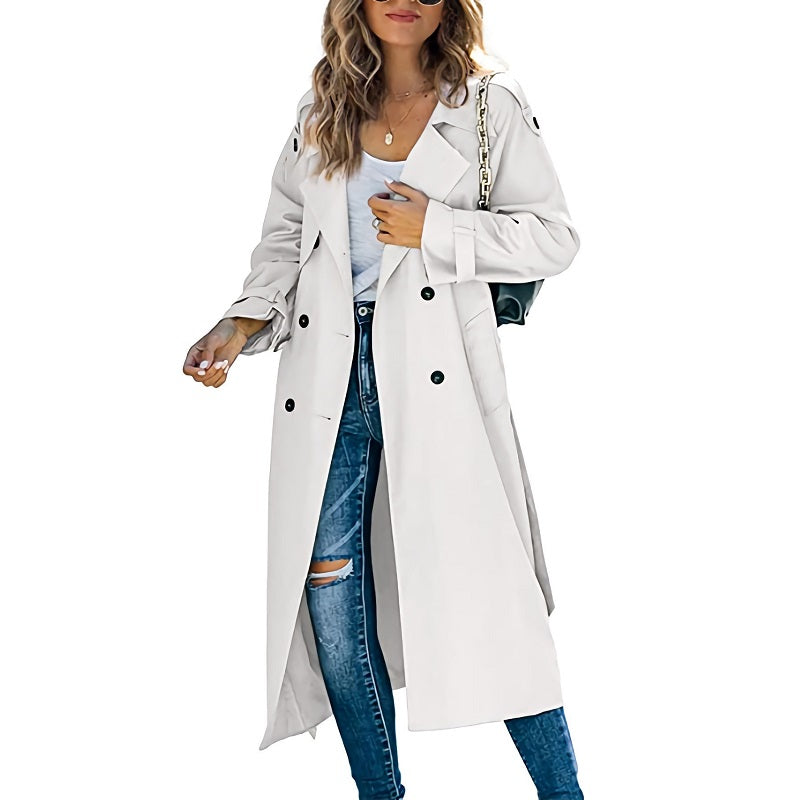 Dames Lange Trenchcoat Met Dubbele Rij Knopen - Tijdloze Stijl voor Elke Gelegenheid 5