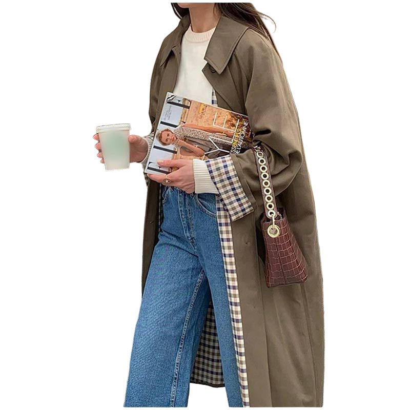 Dames Lange Trenchcoat met Rastervoering 0